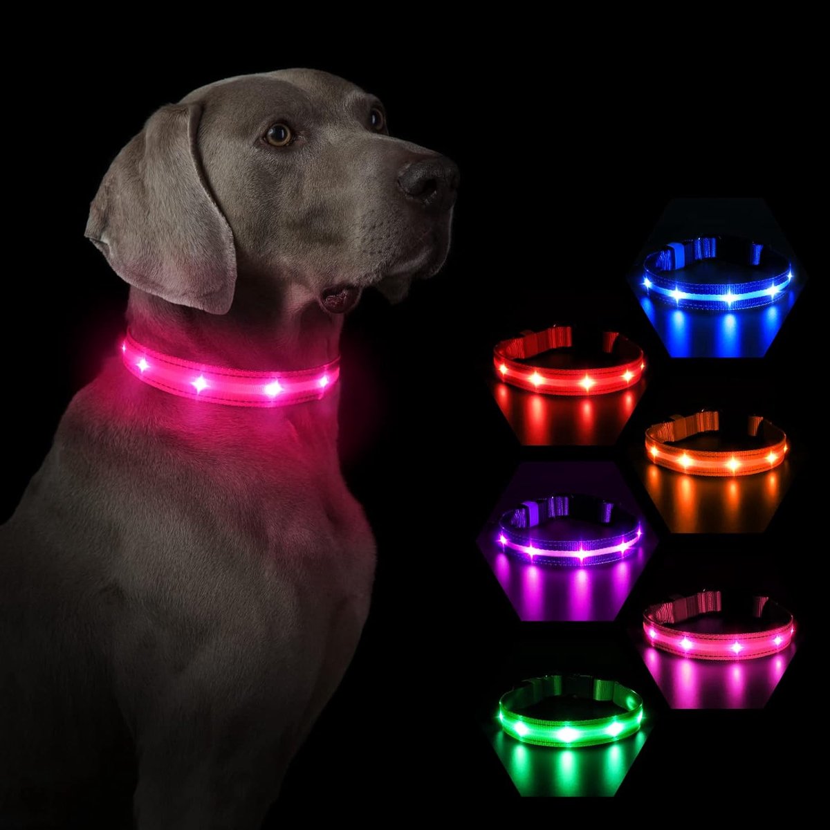 SnelShoppen - Lichtgevende Hondenhalsband LED USB Oplaadbaar Verstelbaar 100% Waterdicht Roze Veiligheidshalsband voor Honden (S)
