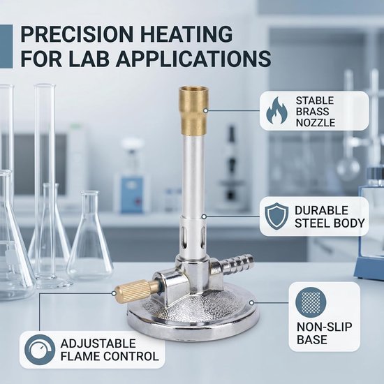 Lichtgewicht draagbare gasbrander voor laboratoriumverwarming met vlamstabilisator — afbeelding 4