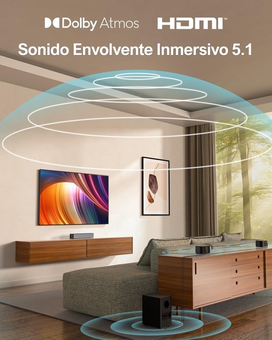 5.1 Surround Soundbarsysteem met Subwoofer en Draadloze Achterluidsprekers voor TV — afbeelding 5