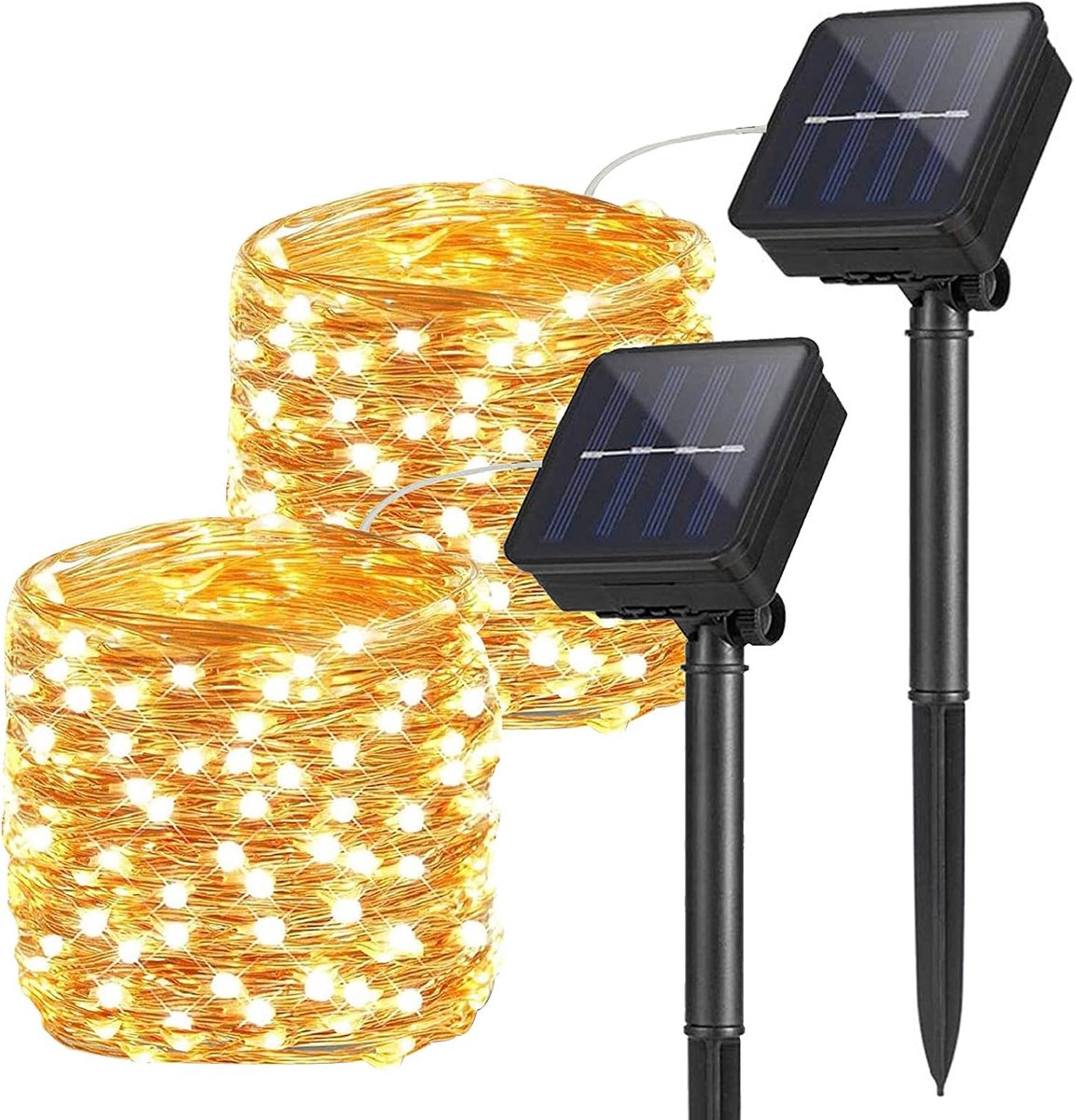 SnelShoppen - Lichtketting op Zonne-energie 10m - 100 LED's Warm Wit - Waterdicht Tuinlichtsnoer - Flexibel Koper - Perfect voor Feesten, Kerstmis, Br