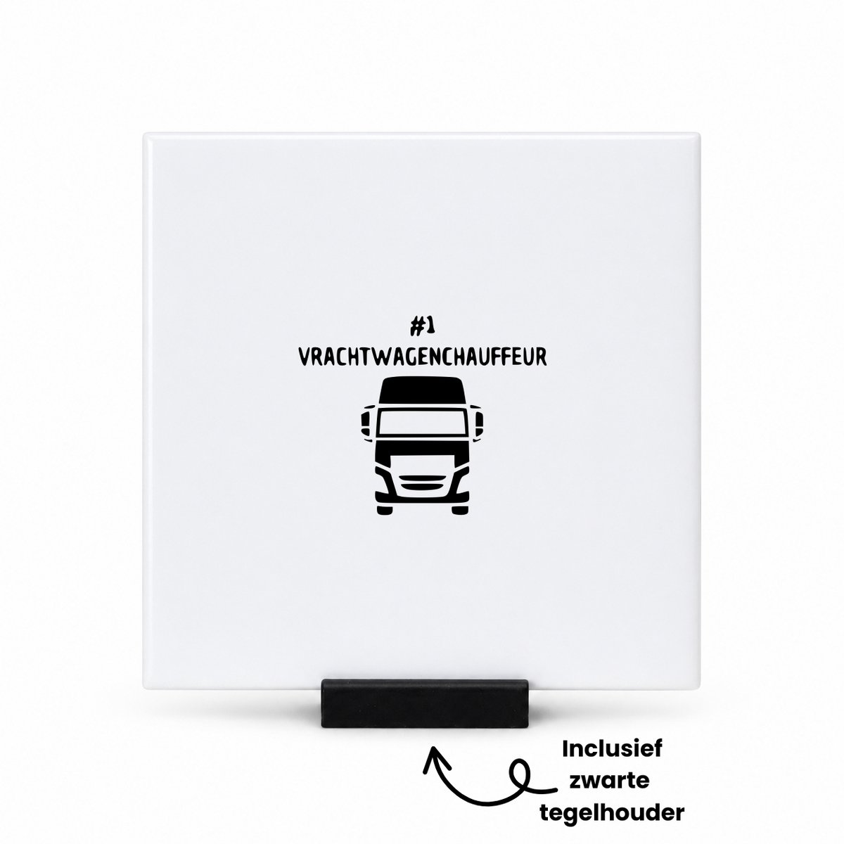 Hacebo De beste vrachtwagenchauffeu tegeltje met tegelhouder - Cadeau vrachtwagenchauffeur - tegeltjes met tekst - leuk cadeau voor de beste Cadeau vrachtwagenchauffeur om te geven - spreuktegels - 10.8x10.8 CM Wit