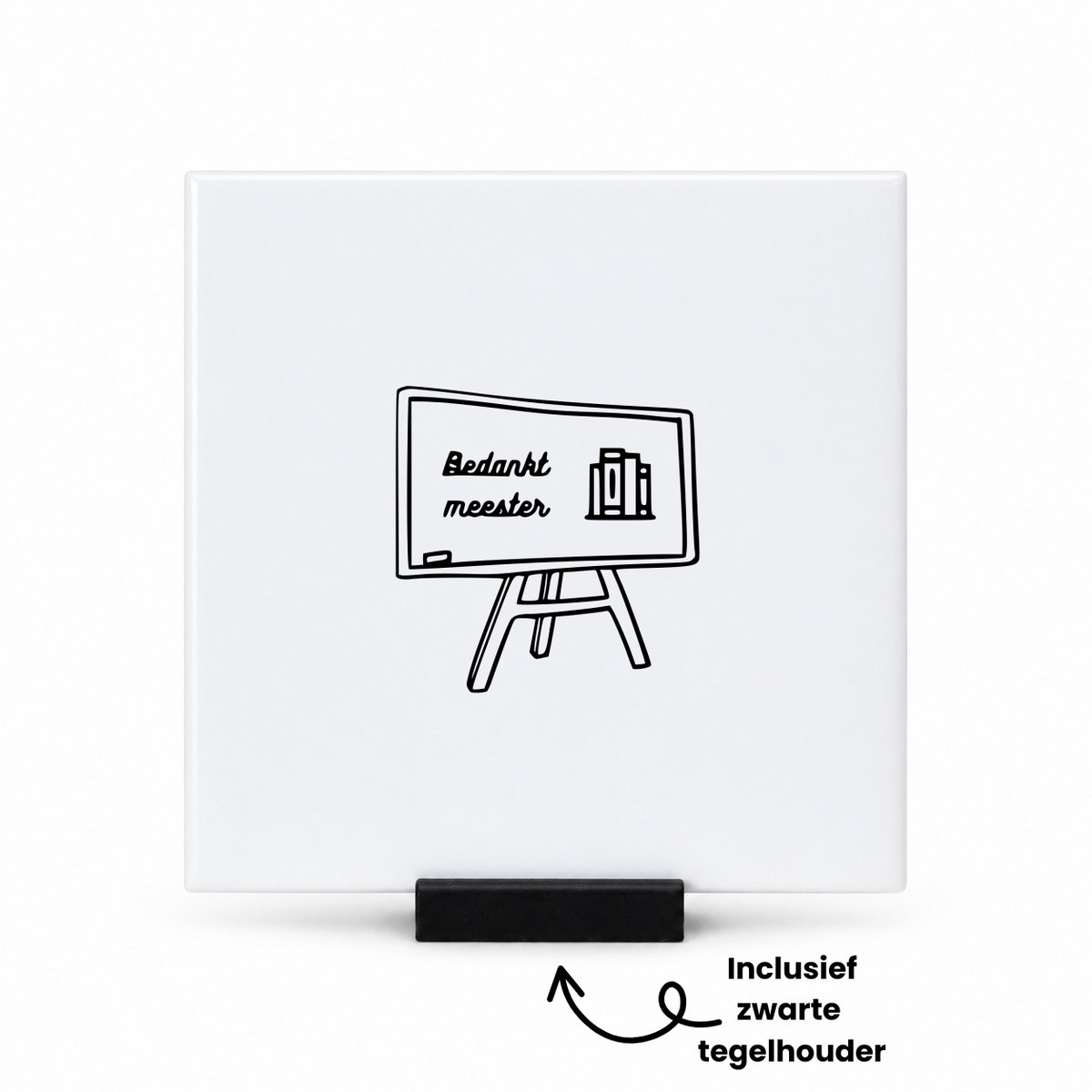 Hacebo Bedankt meester tegeltje met tegelhouder - Meester - Cadeaupakket meester - tegeltjes met tekst - einde schooljaar - afscheid - Leuk cadeau voor je meester om te geven - spreuktegels - 10.8x10.8 CM Wit