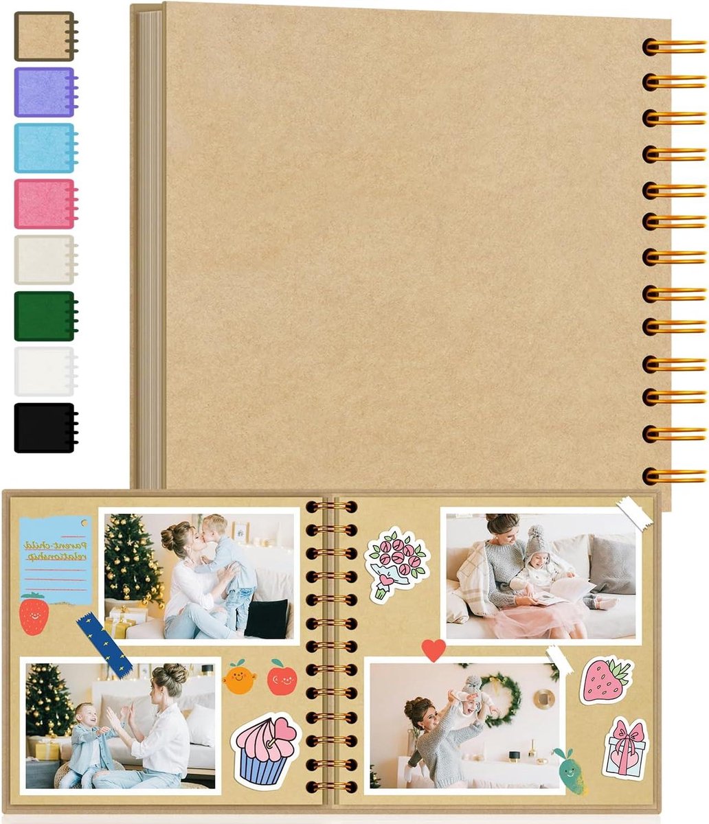 Plakboek Album - Harde Kaft - Herinneringen Bewaren - Spiraalbinding 360° - 20 x 20 cm - Bruin