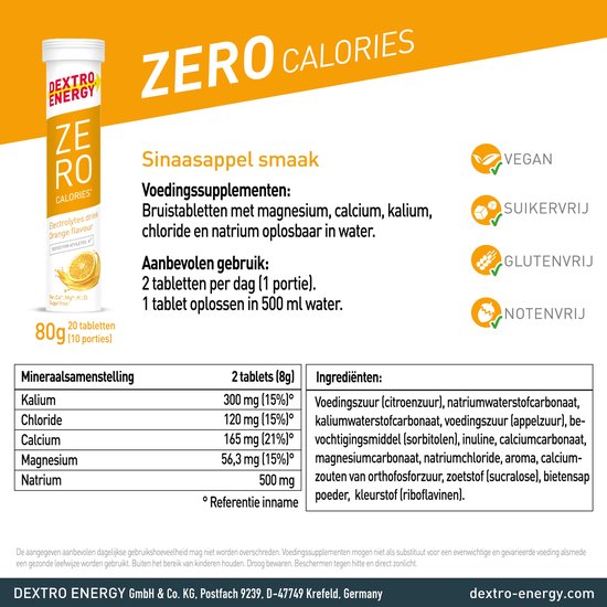 Dextro Energy Zero Calories Orange - Elektrolyten Sportdrank - Suikervrij - Electrolytes Drink - 3 x 20 tabletten (30 Liter) — afbeelding 5