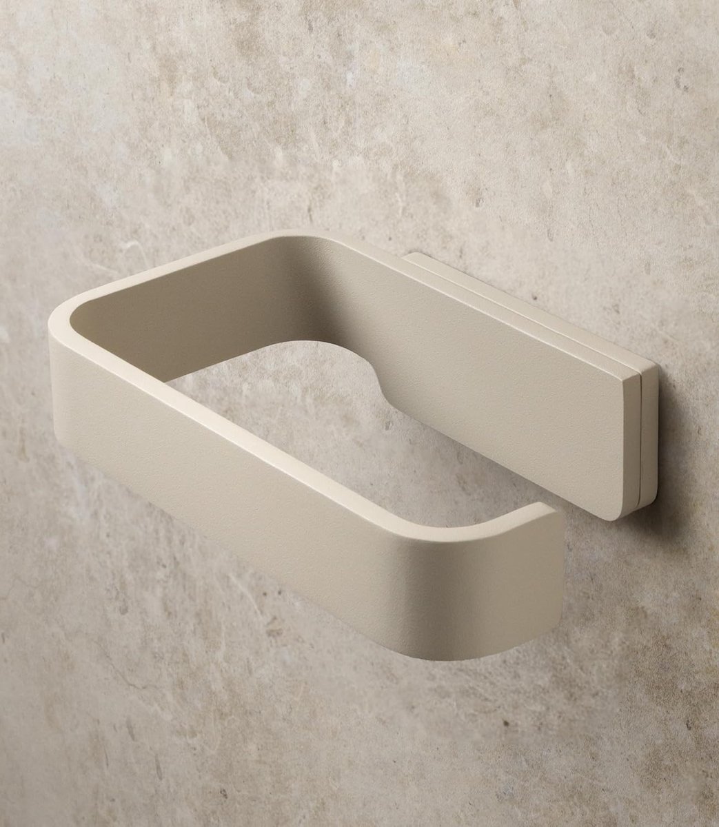 SnelShoppen - Toiletrolhouder zonder boren | Plakbare WC papierhouder van metaal | Taupe Zand | Ideaal voor badkamer en toilet | Eenvoudige montage en
