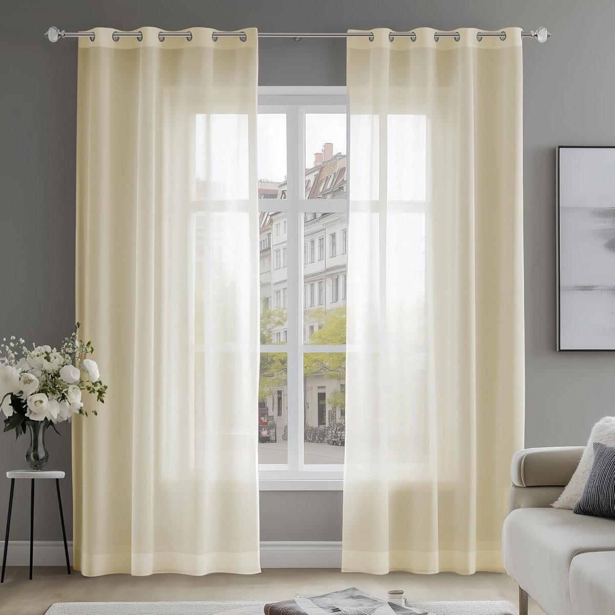 SnelShoppen - Transparante Gordijnen met Oogjes - 2 Panelen 140x245 cm - Beige - Modern en Lichtgewicht voor Woonkamer en Slaapkamer Decoratie