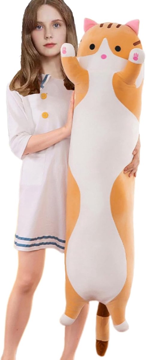 SnelShoppen - Long Cat Plush Pillow - Schattig Kat Plush Kussen - Zacht Geel 50cm - Perfect als Slapend Kussen of Lumbar Kussen voor Kinderen - Geweld