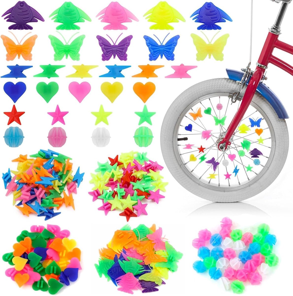 SnelShoppen - 204 Stuks Kleurrijke Fiets Spaken Kralen - Decoratieve Fiets Spaken Clips voor Kinderen - Duurzaam Plastic, Lichtgewicht, Ideaal voor Jo
