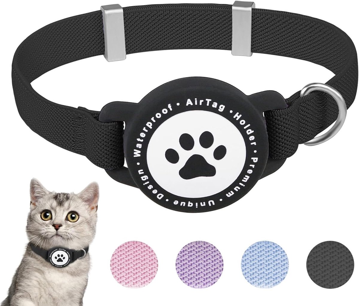 SnelShoppen - Stretchy Cat Collar met Apple AirTag Houder, Lichte en Comfortabele GPS Kattenhalsband voor Katten, Kittens en Puppies, Ultra Elastisch