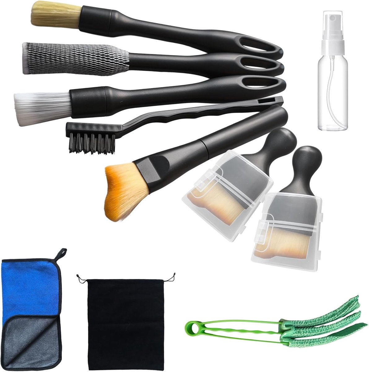 SnelShoppen - Car Interior Cleaning Brushes Set - 9-delige Set voor Auto- en Motorreiniging, Ultra-Zachte Detailborstels en Microvezeldoeken, Ideaal v