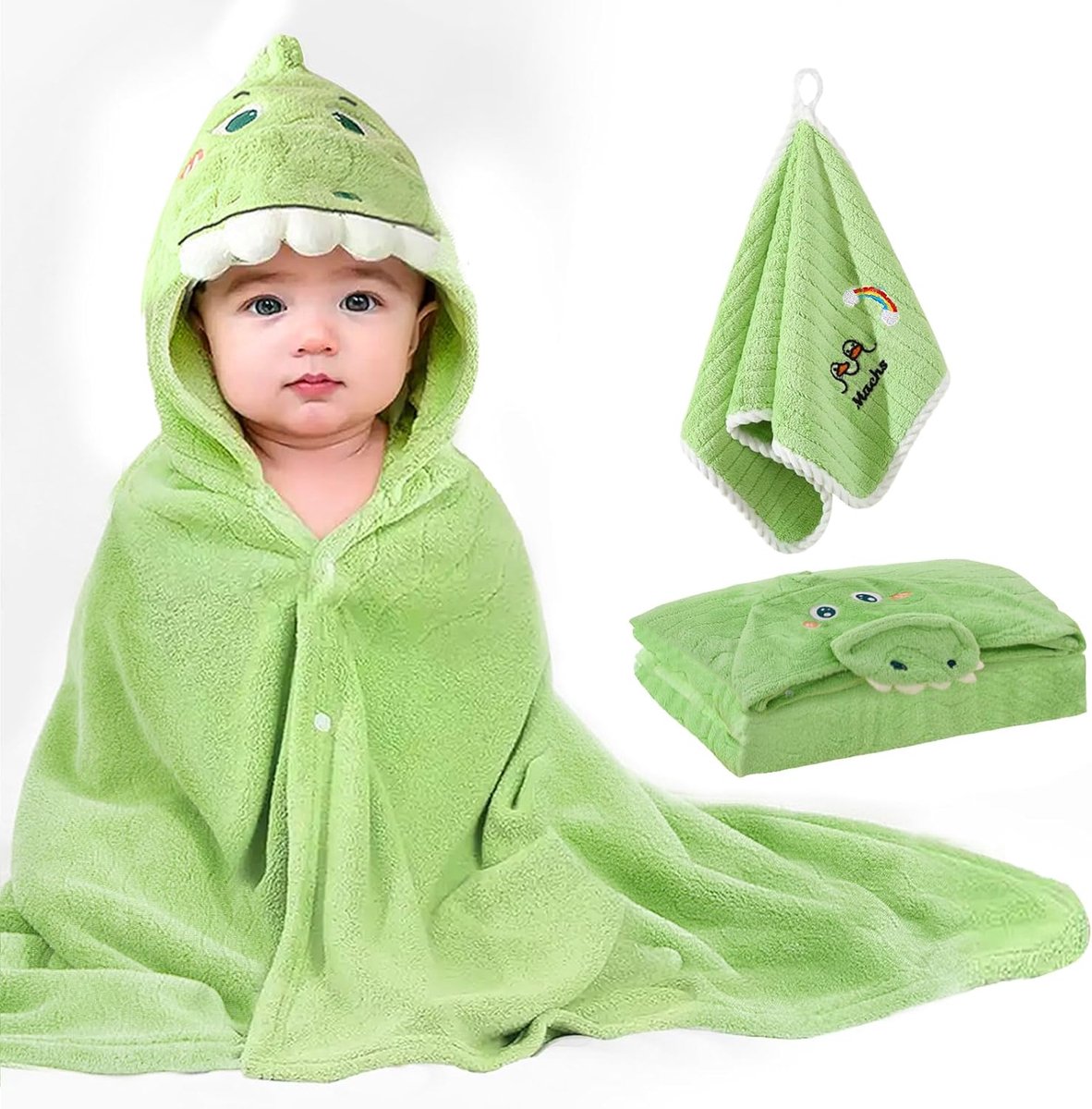 SnelShoppen - Baby Handdoek met Kap, Badhanddoek 80 x 120 cm, Super Absorberende Badcape voor Kinderen, Groene Baby Badhanddoeken voor Jongens en Meis