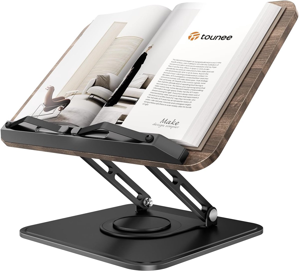 SnelShoppen - Tounee Boekstandaard 360° Rotatable, Verstelbaar en Opvouwbaar, Handen Vrij Lezen met Beschermende Klemmen, Ideaal voor Koken en Bureau,