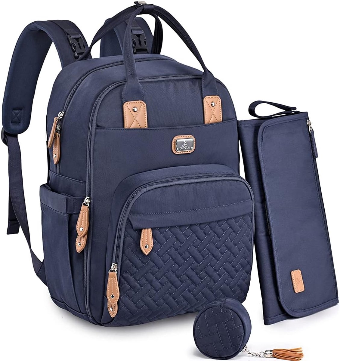SnelShoppen - Grote Rugzak voor Baby's met Verschoonmat, Fopspeenhouder, Pram Straps, 5 Geïsoleerde Compartimenten, Navy Blauw, Ideaal voor Ouders, Jo