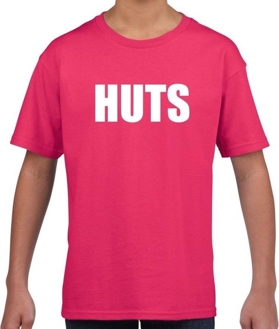 HUTS tekst t-shirt roze kids -  feest shirt HUTS voor kids 110/116