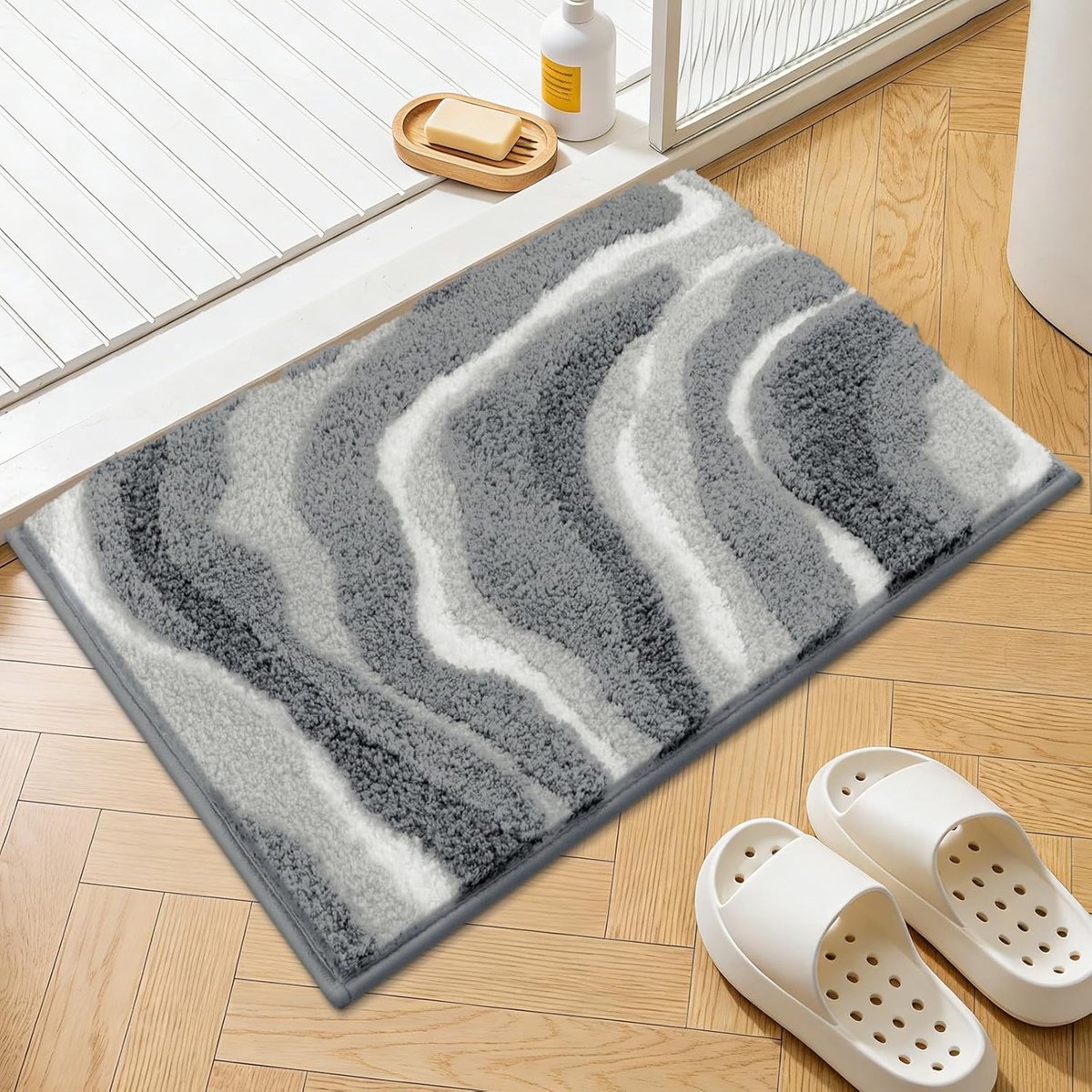 Thijox - Groot badkamertapijt 80 x 120 cm - Zacht, dik, grijs, antislip, wasbaar, superabsorberend microvezel badmat voor douche en badkamer