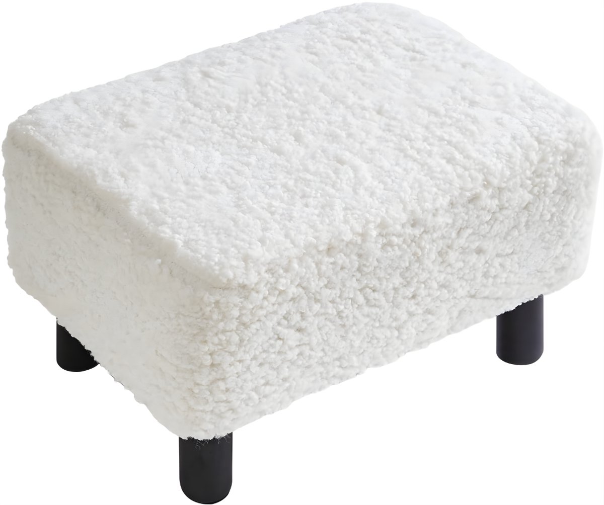 KIRA® Voetenbankje Of Poef - Rechthoekige Poef - Modern Teddyfleece Materiaal - Wit - ‎42cm x 29cm x 24cm