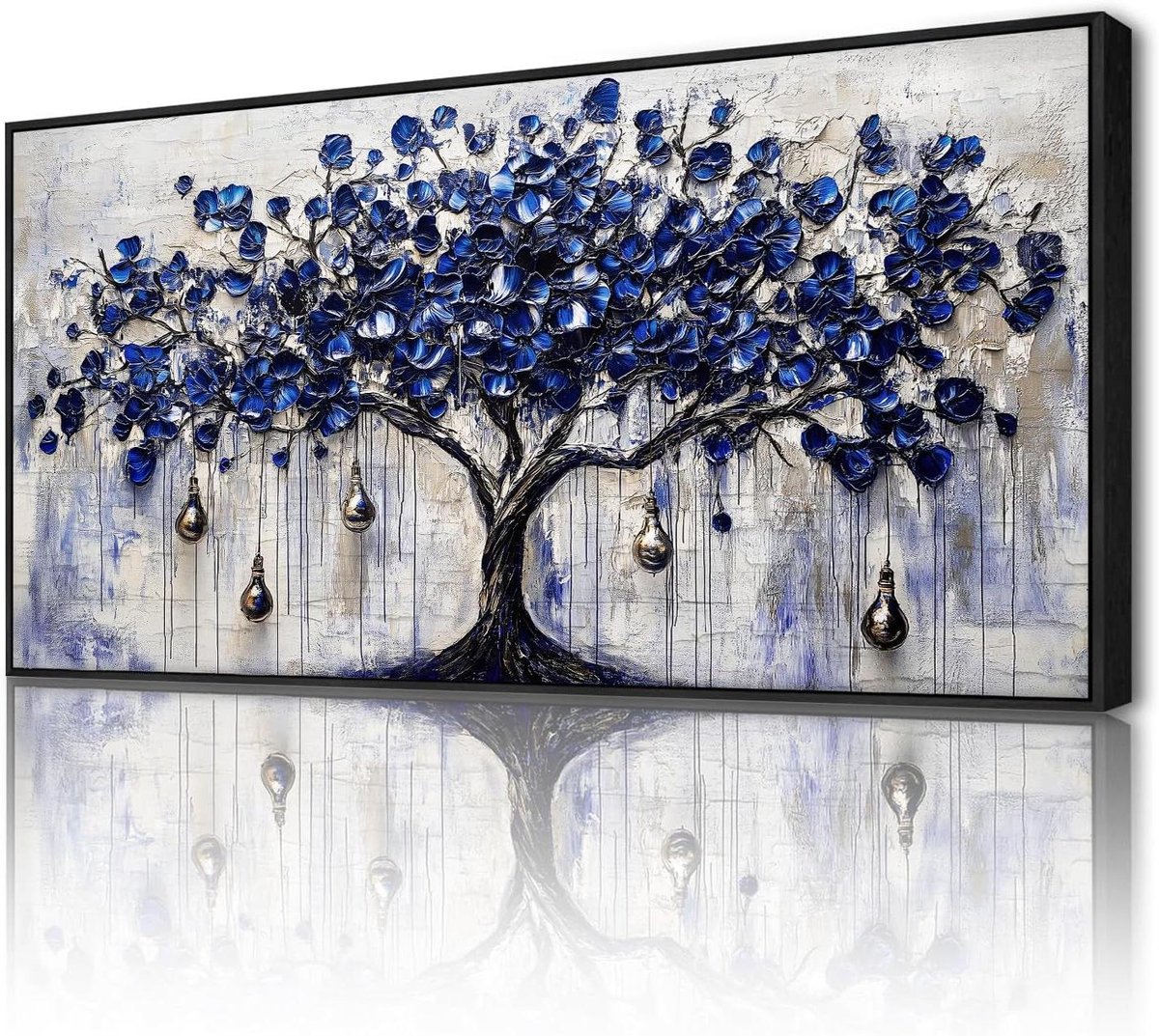 Canvas Wanddecoratie - Levensboom Schilderij - Ruimte Verfraaien - Natuurlijke Kleurovergang - 50x100 cm - Blauw