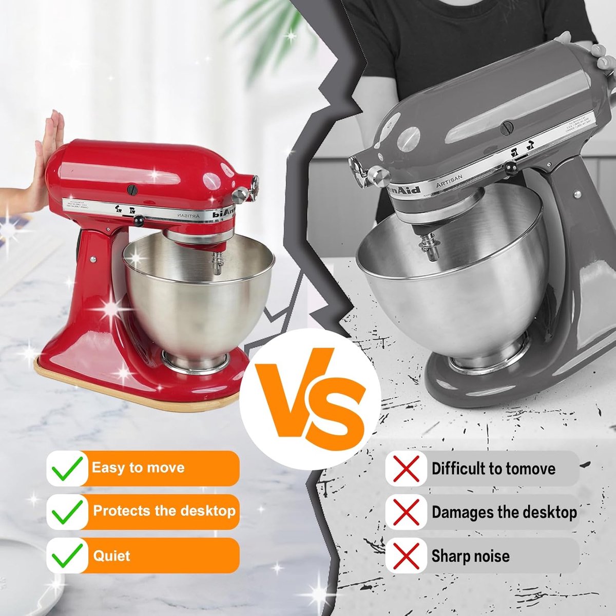 SnelShoppen - Bamboe Mixer Slider voor KitchenAid 6/7/8 Quart Bowl-Lift Stand Mixer - Natuurlijke Schuifmat voor Keuken, Antislip, Duurzaam, Eco-vrien thumbnail 5