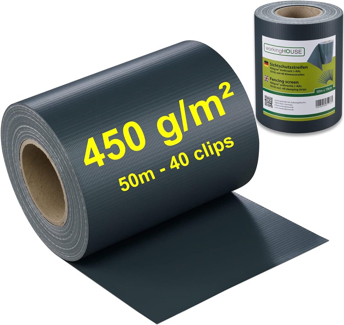 SnelShoppen - PVC Privacy Scherm voor Dubbele Hekken - Tuin Privacy Screen met Compressiestrepen - 450gsm - 50m Lengte x 19cm Hoogte - Weerbestendig,