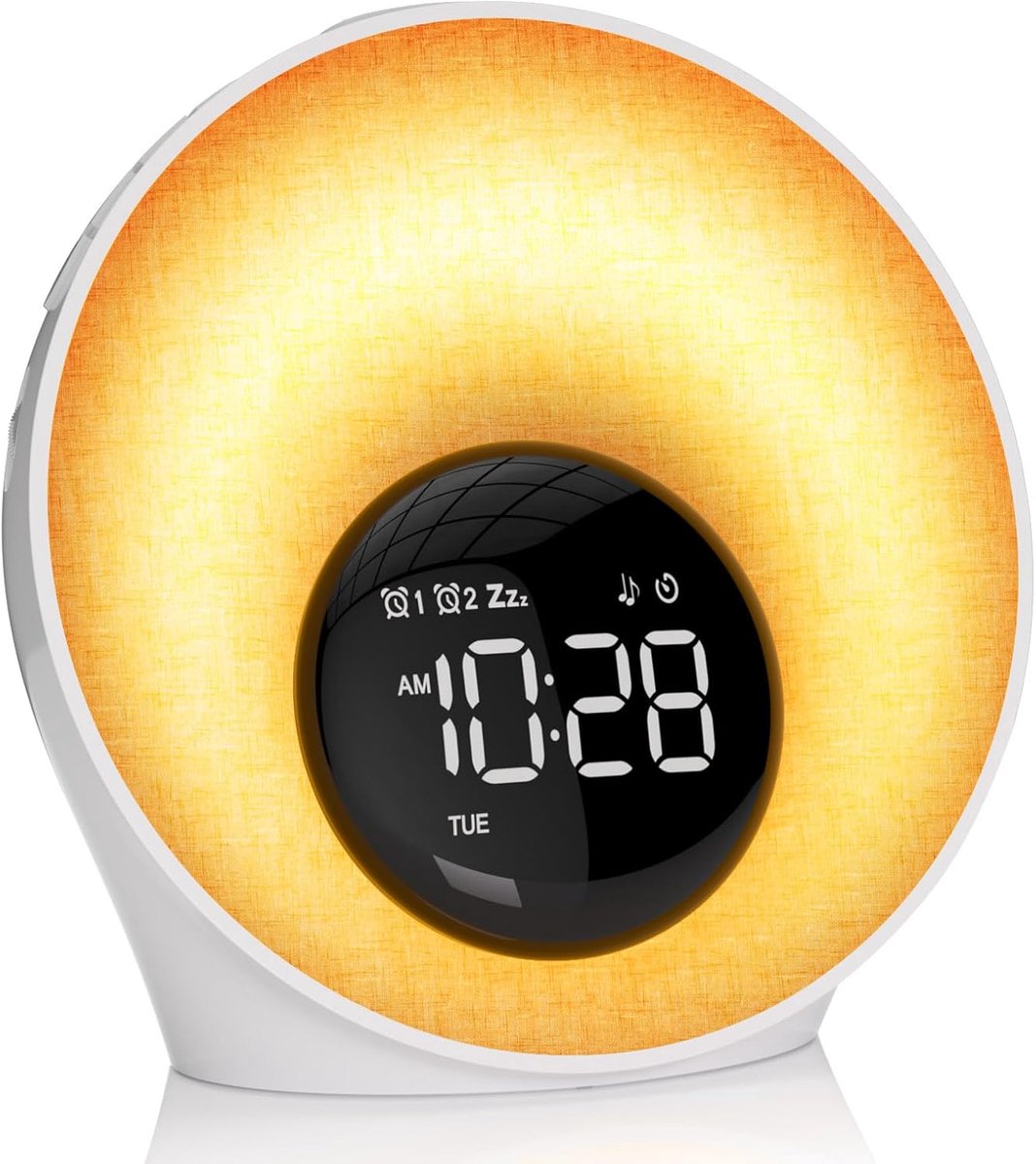 SnelShoppen - Daylight Alarm Clock, Sunrise Wake-up Light, Dimbare Bedlamp, Digitale Alarmklok, Witte Geluidmachine met 30 Slaapliedjes, Multifunction