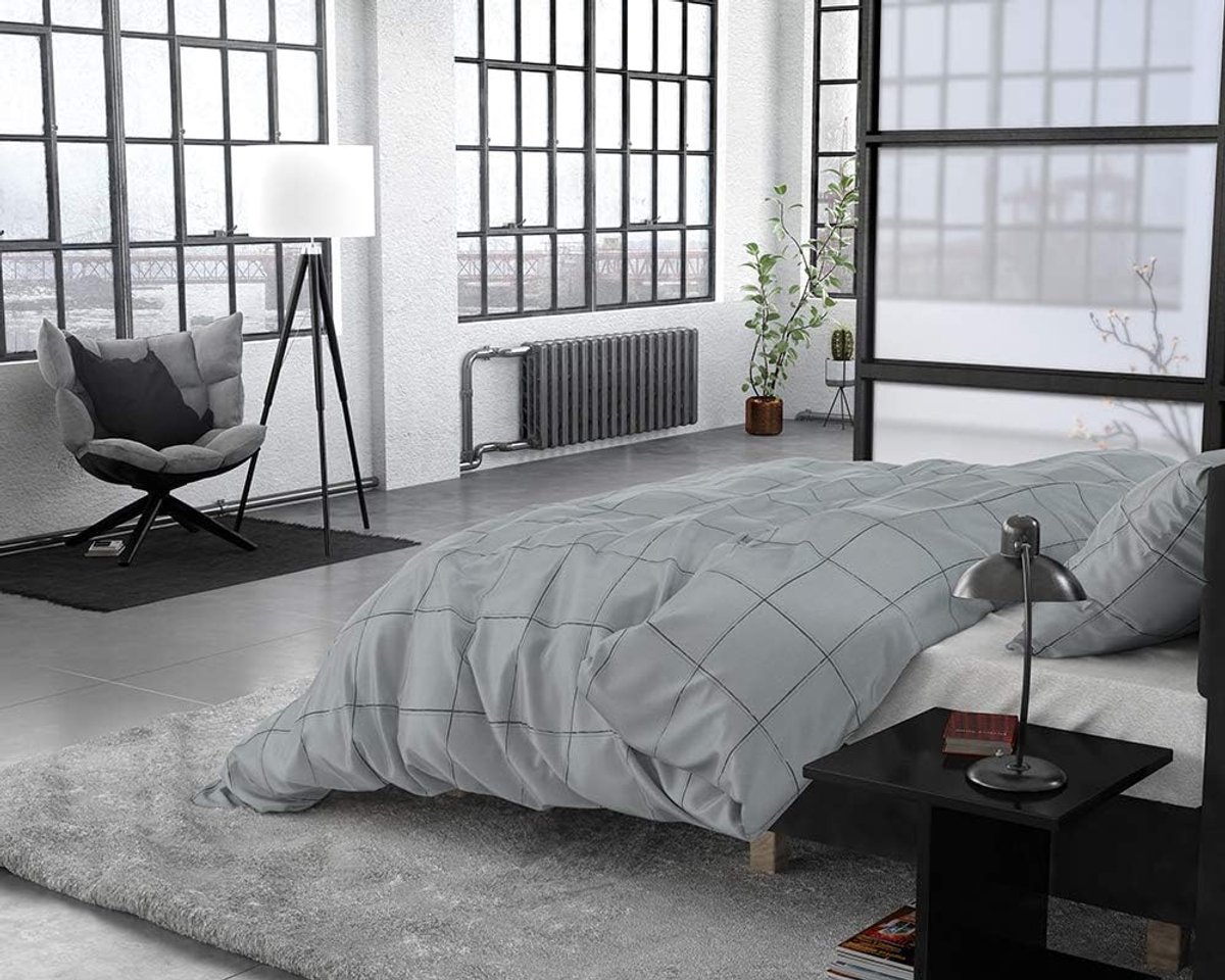 SnelShoppen - Luxe Duvet Cover Katoen Satijn, Diepe Ruit, Super Zacht Beddegoed, 140 x 220 cm, Inclusief Kussenslopen, Ademend en Vochtregulerend