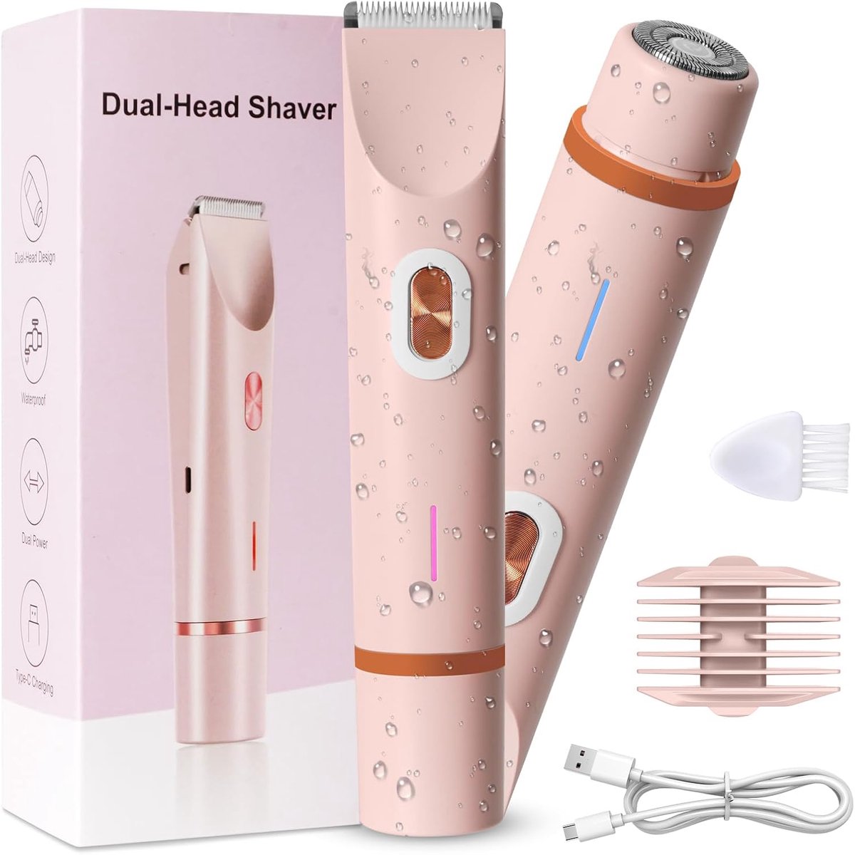 SnelShoppen - Women's 2-in-1 Intimate Shaver voor Vrouwen, IPX7 Waterproof, Oplaadbare Elektrische Scheerapparaat voor Onderarmen, Benen, Lichaam, Gez