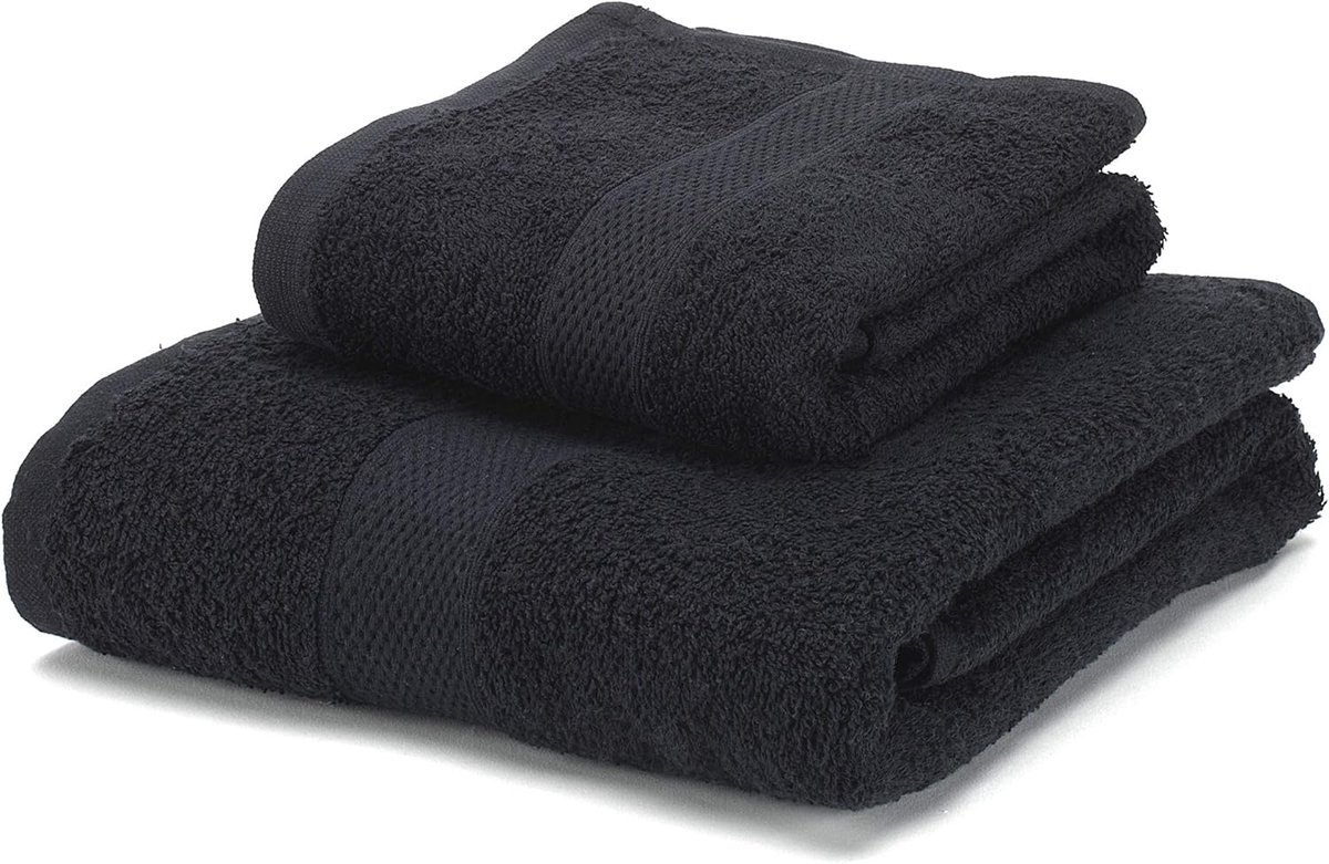 SnelShoppen - Handdoeken Set - 100% Kammcotton - Zacht en Absorberend - 450 g/m² - Zwart - 2 Stuks - Douchehanddoek 70x140 cm + Handdoek 50x90 cm - Pe