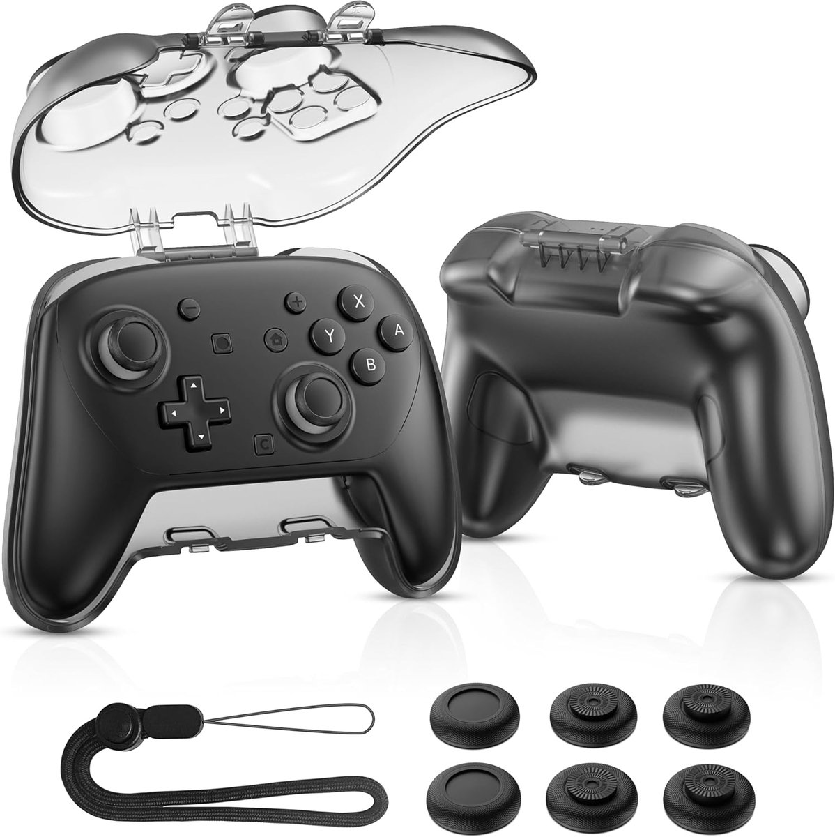 SnelShoppen - Beschermende Case voor Switch 2 Pro Controller met 6 Thumb Grips en Verstelbare Polsband - Draagbare Hard Case voor Reizen, Lichtgewicht