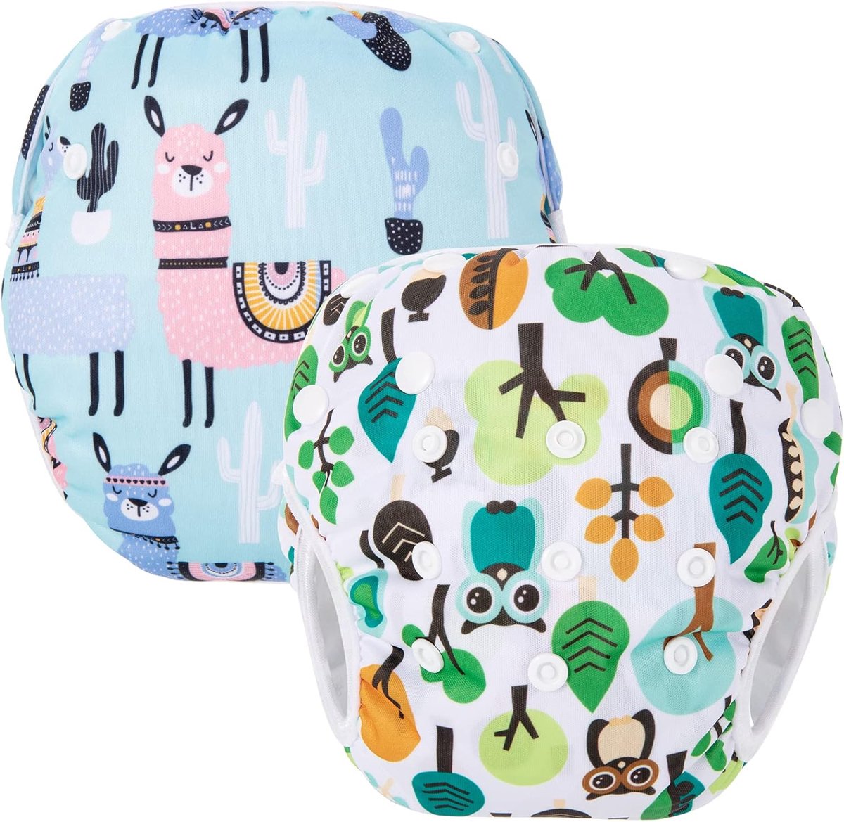 SnelShoppen - Baby Zwemluier 0-3 Jaar, Herbruikbare Zwembandjes voor Kinderen 3-10 kg, Verstelbaar, Waterdicht, 2 Stuks, Uil + Alpaca