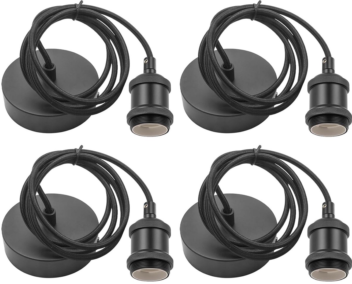 SnelShoppen - E27 Lampophanging Met Schroefring, 4 Stuks Metalen Vintage Lamphouder Met Kabel 150 cm, In Hoogte Verstelbare Hanglamp Voor Plafondlamp,