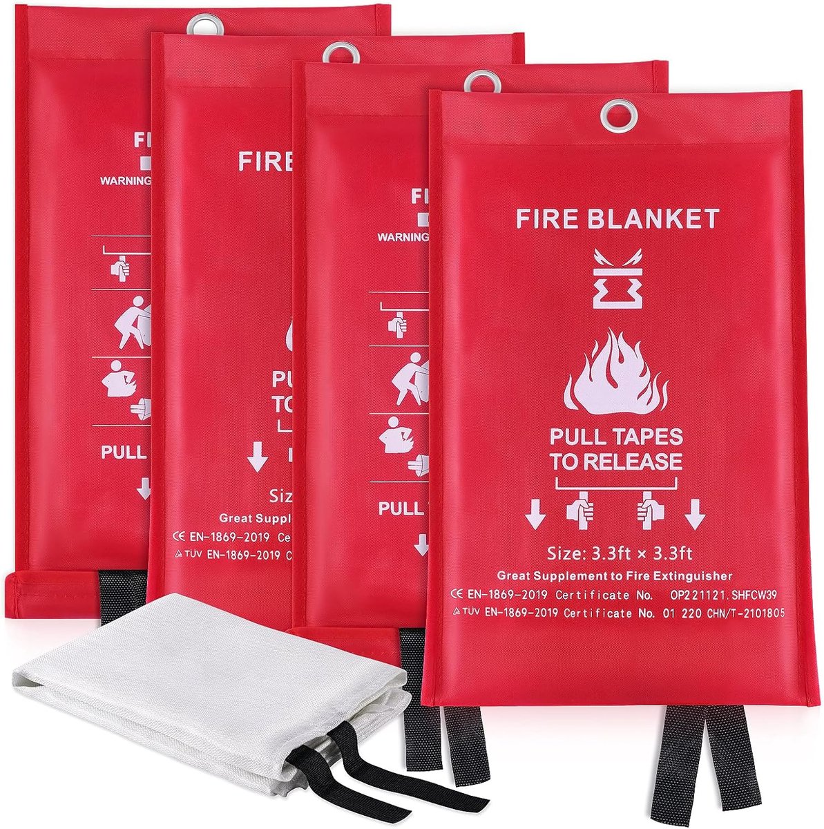 SnelShoppen - Branddeken voor Keuken en Thuis - Fiberglas Brandblusdeken 1M x 1M - 4 Stuks - Efficiënt Brandblussen bij Vloeistoffen en Vet - Ideaal v