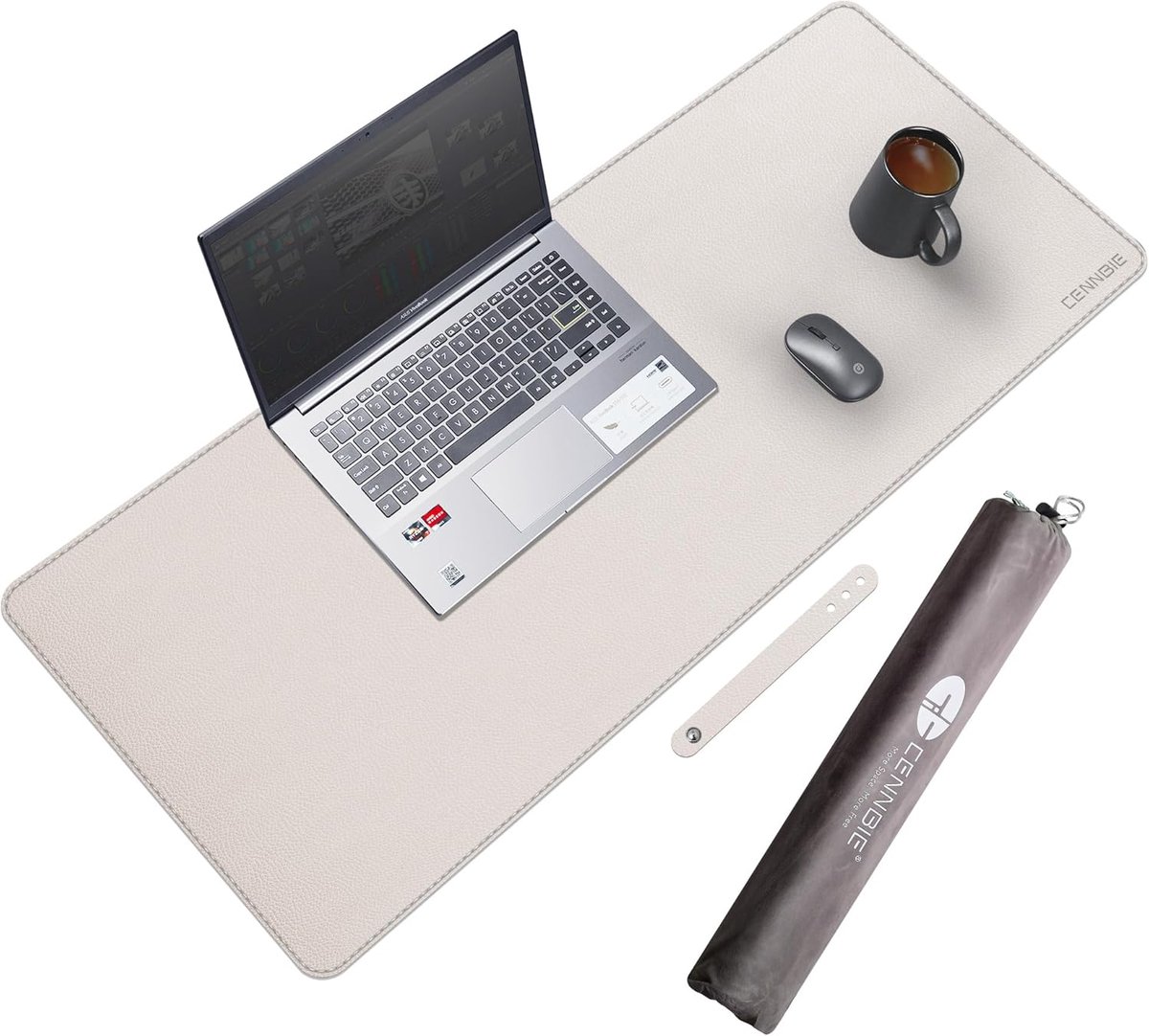 SnelShoppen - Extra Large CENNBIE Bureau Mat 90 x 40 cm - Luxe PU Leer Onderlegger - XXL Waterdichte Desk Pad voor Thuis en Kantoor - Crème Kleur - An