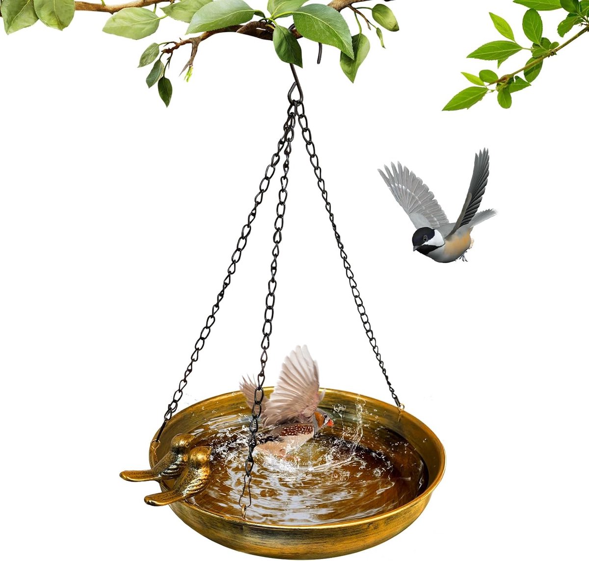 Thijox - Vogelvoederdispenser Hangend, Vogelvoederhuis van Metaal met Waterbad, Stabiele Voederplaats voor Wilde Vogels in de Tuin voor het Hele Jaar