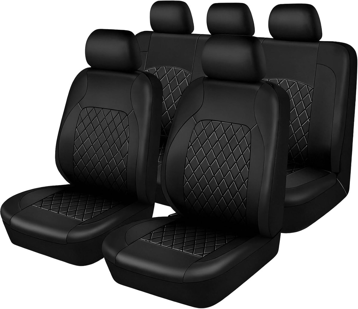 SnelShoppen - 9-delige Waterdichte Autostoelhoezen Set - Volledige Bescherming voor Voor- en Achterstoelen - Hoogwaardige Faux Leer - Inclusief Hoofdk