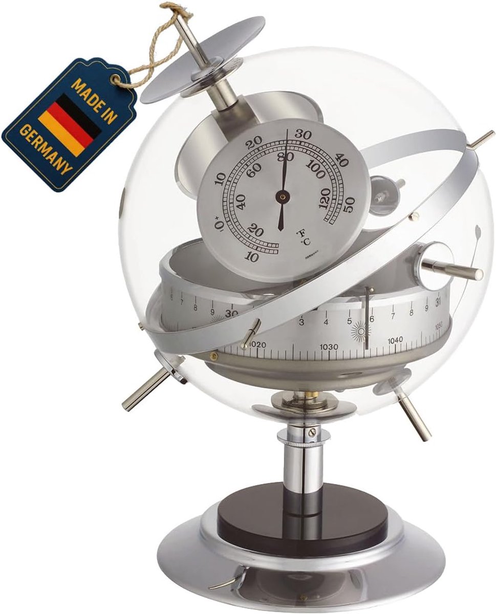 SnelShoppen - Analog Weerstation SPUTNIK - Binnen Thermometer, Hygrometer en Open Barometer - Hoogwaardige Afwerking - Klassiek Tafelmodel - Gouden Pl