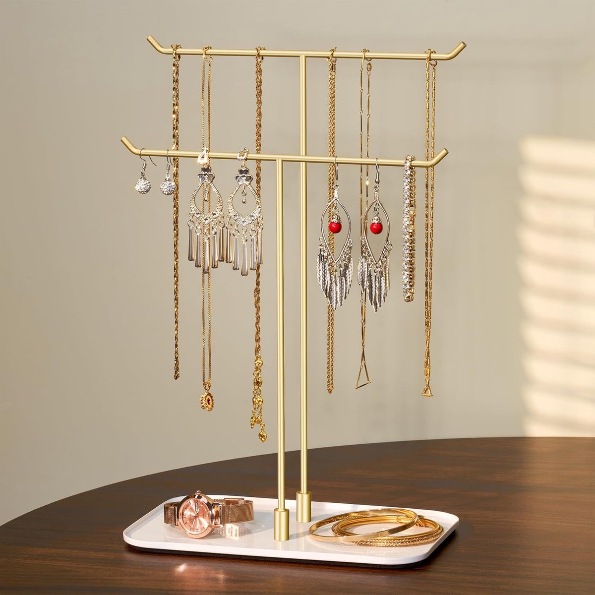 SnelShoppen - Josmimic Juwelenhouder, Sieradenstandaard, Sieradenschotel, Organisator voor Halskettingen, Armbanden, Oorbellen, Gouden Metaal, Perfect