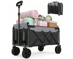 OKWISH Tuinkar – Faltbaar 100 Liter 100 kg – 74 x 46 x 96,5 cm – Staal En 600D Oxford – Zwart – Voor Boodschappen En Camping