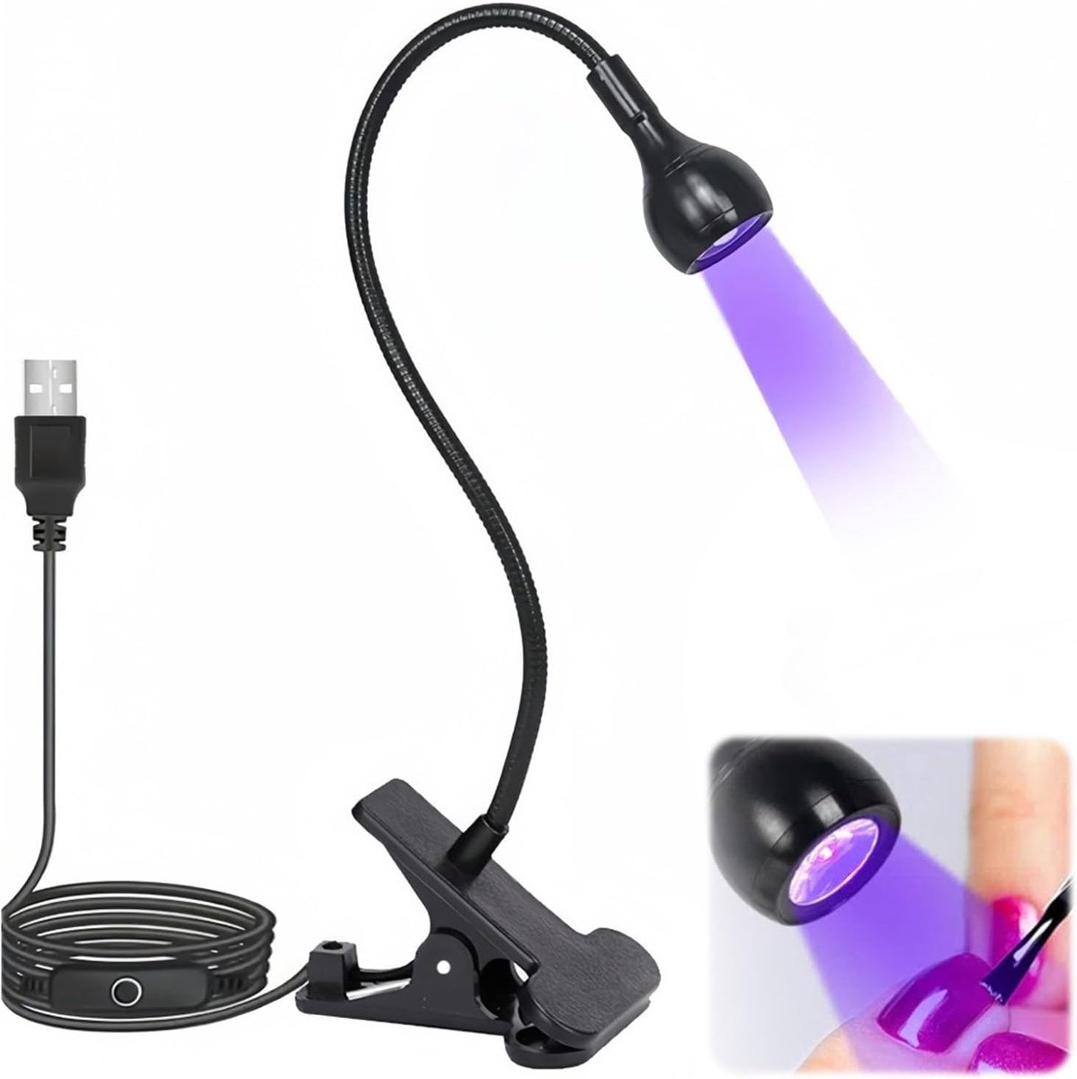 SnelShoppen - Mini UV Lamp voor Gel Nagels 3W - Flexibele Gooseneck Rotating LED Nagellamp - USB Compact Kleine UV Lamp voor Nagellak en Nagellijm - P