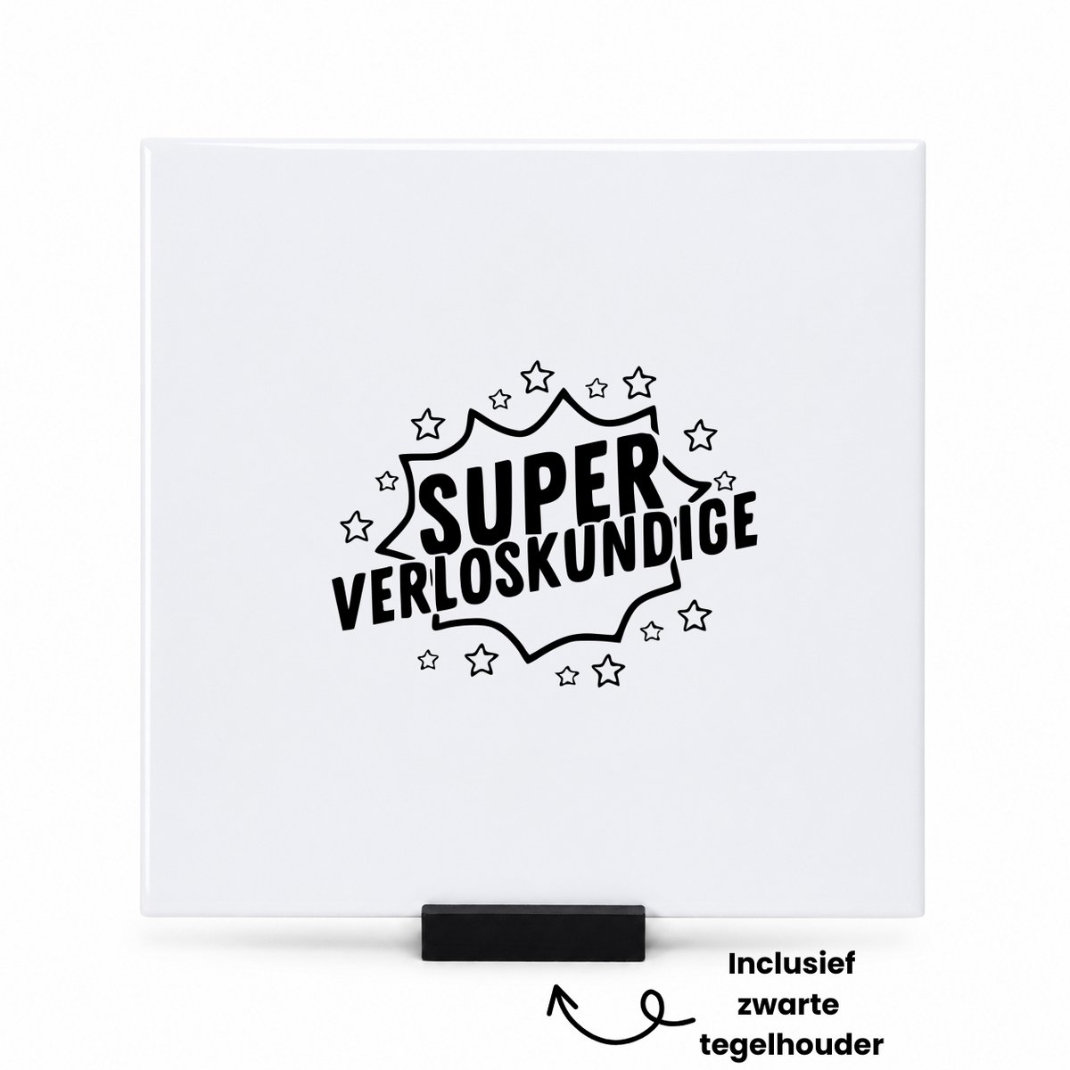 Hacebo Super verloskundige tegeltje met tegelhouder - Verpleegkundige - Verplegers medisch personeel - tegeltjes met tekst - Collega - Cadeau - spreuktegels - 15x15 CM Wit