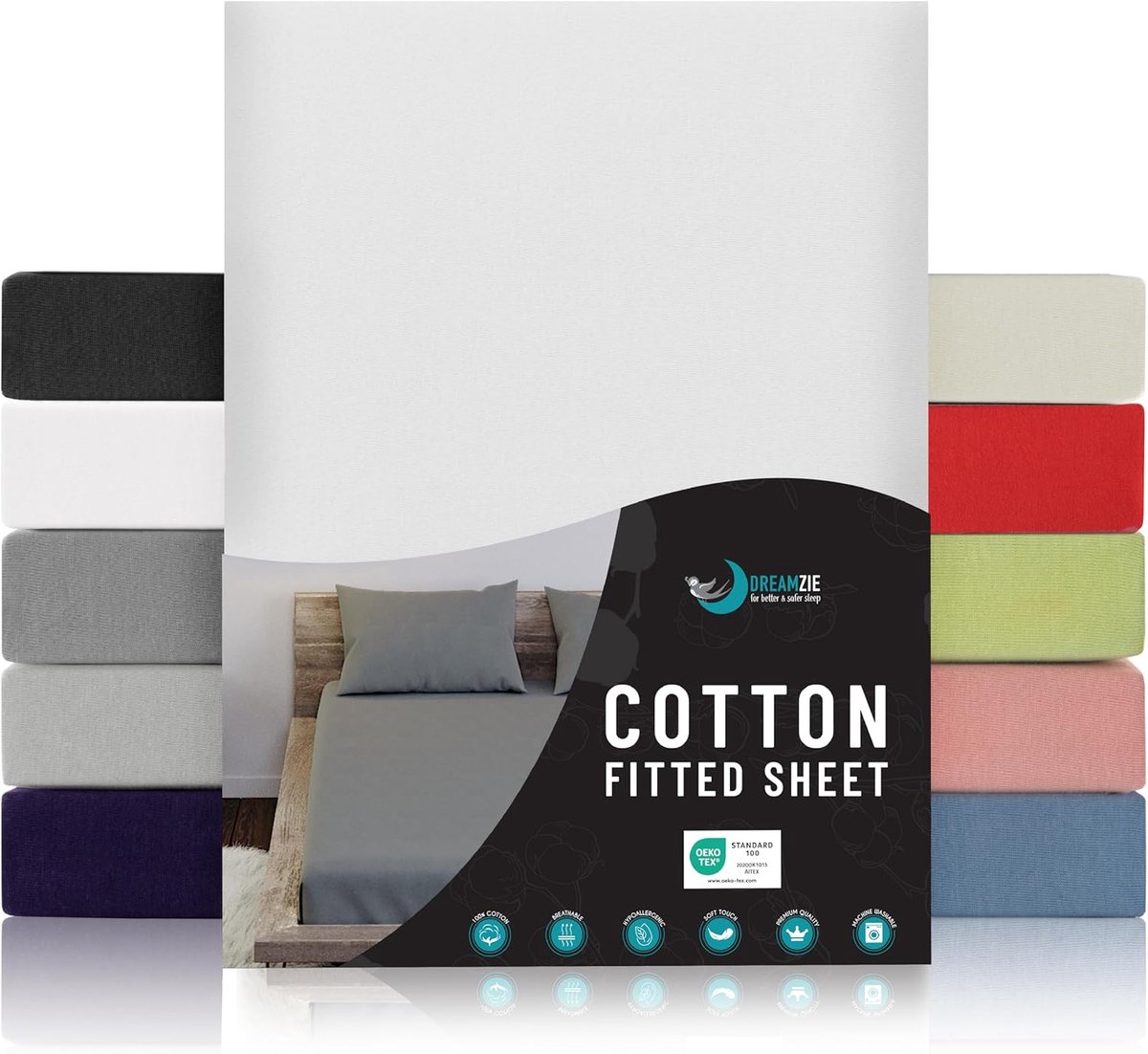 SnelShoppen - Jersey Katoenen Fitted Sheet Wit 160x200x27 cm - Ademend, Elastisch, OEKO TEX Gecertificeerd, Voor Volwassenen - Ideaal voor Bed en Logi