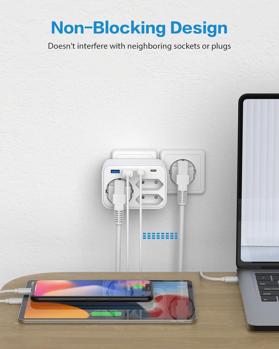 SnelShoppen - Meerdere Stekkerdoos 3x Schuko met 2 USB-A en 2 USB-C Poorten - 3680W 16A Stekkeradapter voor Snelladen van Telefoons en Huishoudelijke