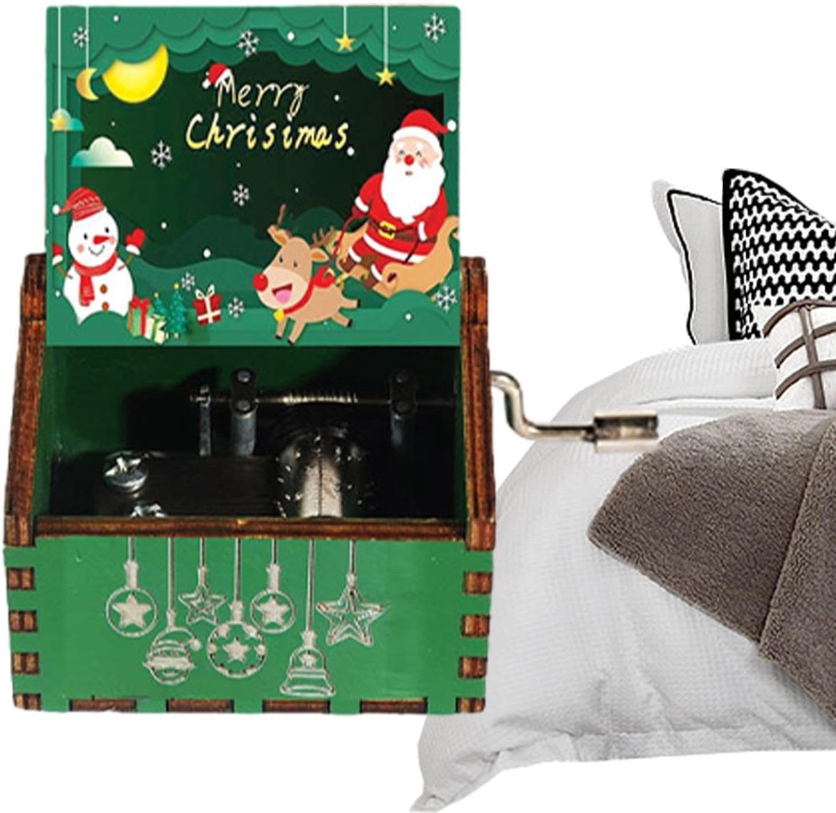 SnelShoppen - Klein Muziekdoosje | Handgedraaide Vintage Houten Muziekdoos | Kerstmuziek voor Kinderen en Volwassenen | Perfect voor Feestdagen, Verja
