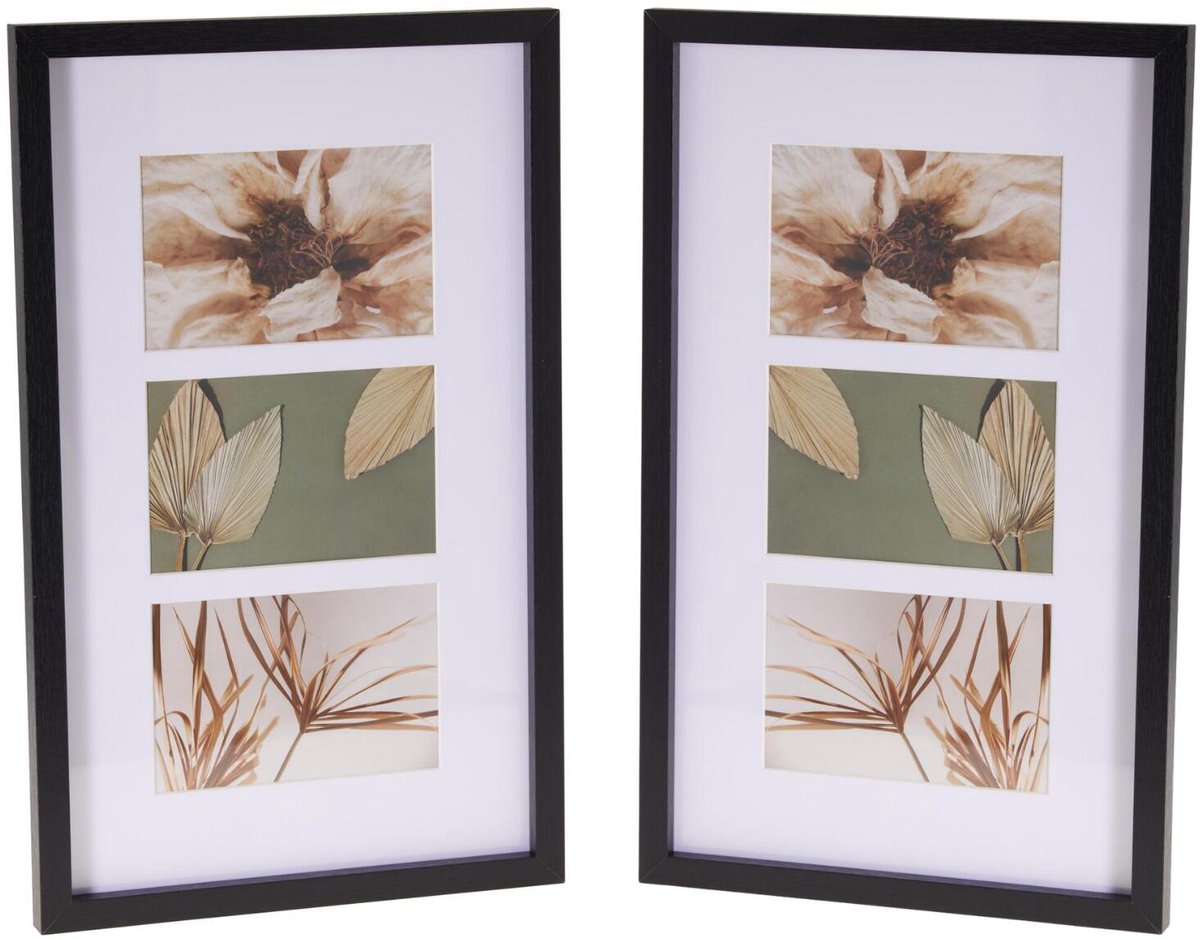 Home & Styling Collage fotolijst met passe-partout - voor 2x foto - hout - zwart - 26 x 42 cm - klassiek