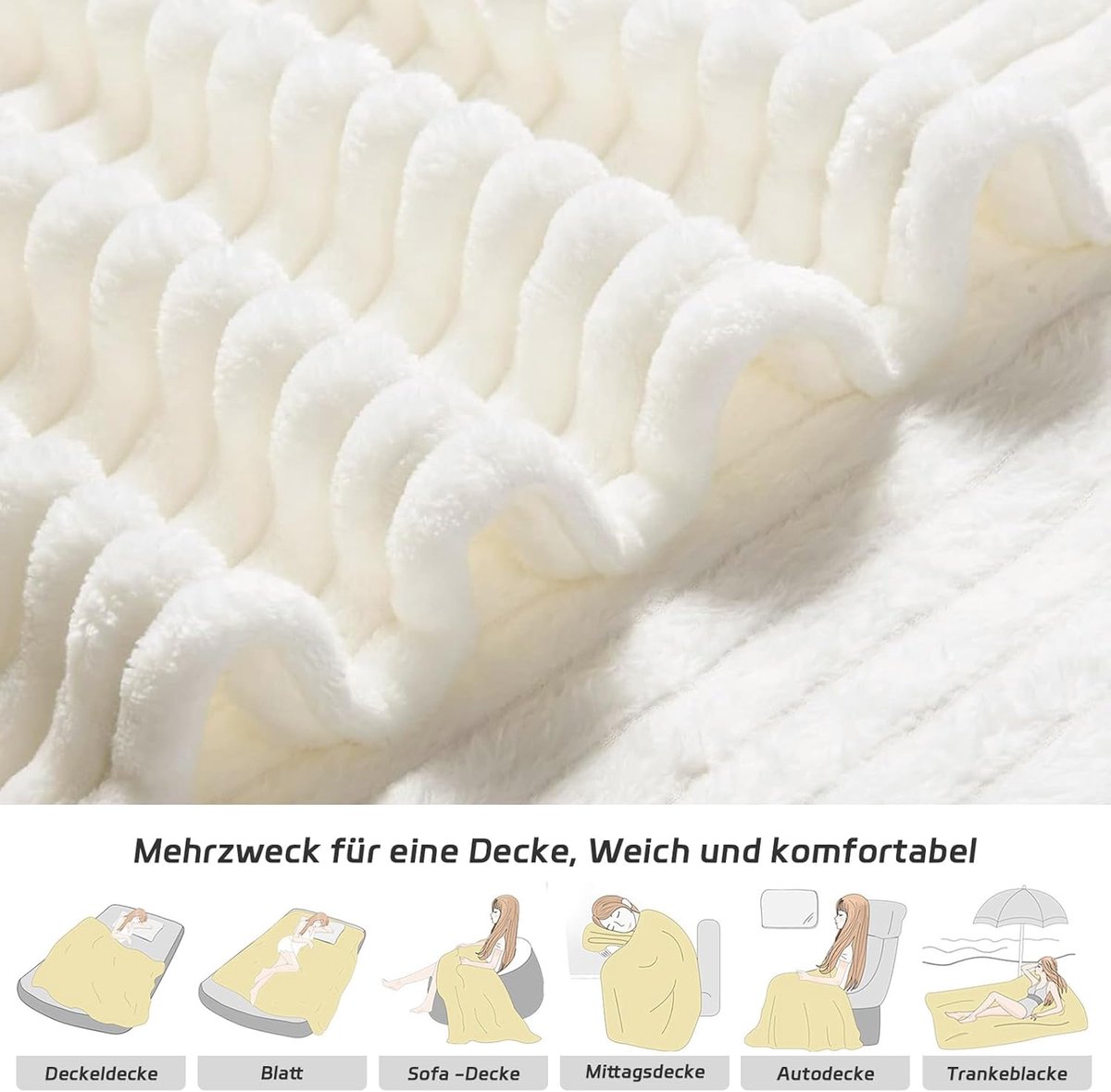 SnelShoppen - Zachte Knuffeldeken 150 x 200 cm Wit, Hoogwaardige Pluizige Fleecedeken voor Woonkamer, Slaapkamer, Bankovertrek, Geschenkverpakking, Id