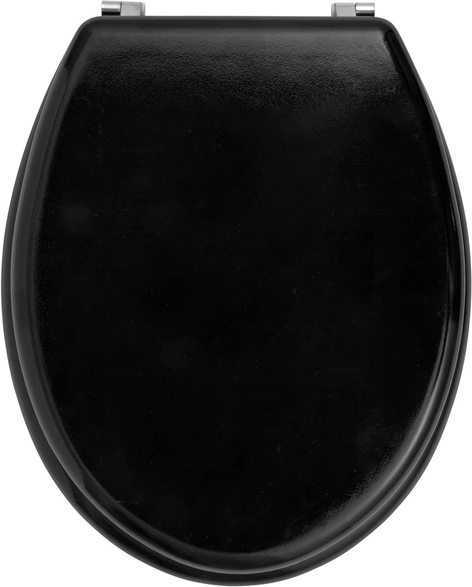 Houten Toiletzitting - Toiletdeksel met bril - Badkamer Vernieuwen - Roestvrijstalen scharnieren - 360 x 428mm - Zwart