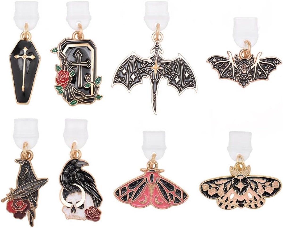 SnelShoppen - 8 Pack Gothic Dust Plugs voor E-Reader en Telefoon, Type C Oplaadpoort, Decoratieve Charms voor Boekliefhebbers, Mannen, Vrouwen, Lerare