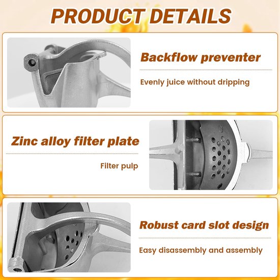 SnelShoppen - Manual Juicer Aluminium Alloy Citrus Juicer Handpers voor Citroen, Sinaasappel, Limoen en Granaatappel - V-vormige Gietrand voor Schoon — afbeelding 2