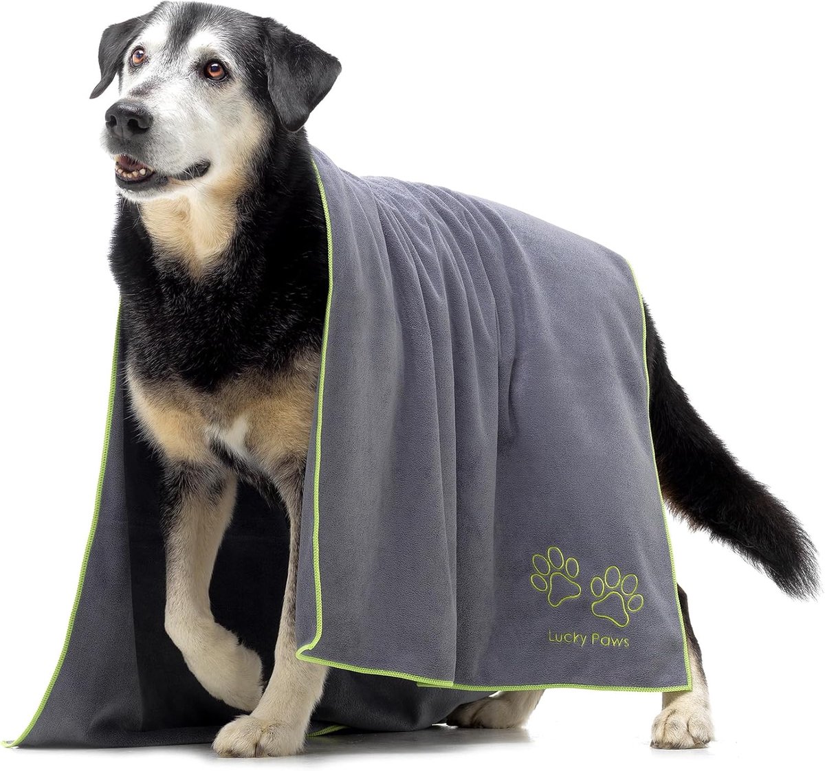 SnelShoppen - Lucky Paws XL Hondenhanddoek 140 x 70 cm, Extra Absorberend en Sneldrogend, Luxe Zachte Hondenhanddoek in Grijs, Perfect voor Hondenbezi