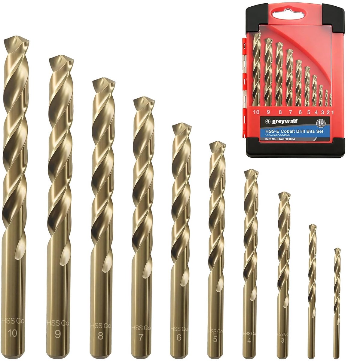 SnelShoppen - Cobalt Boor Set 10-delig, M35 HSS Metaalboor Set, 135° voor Hardere Metaal, RVS, Gietijzer, Hout en Kunststof, met Geïndexeerde Opbergdo