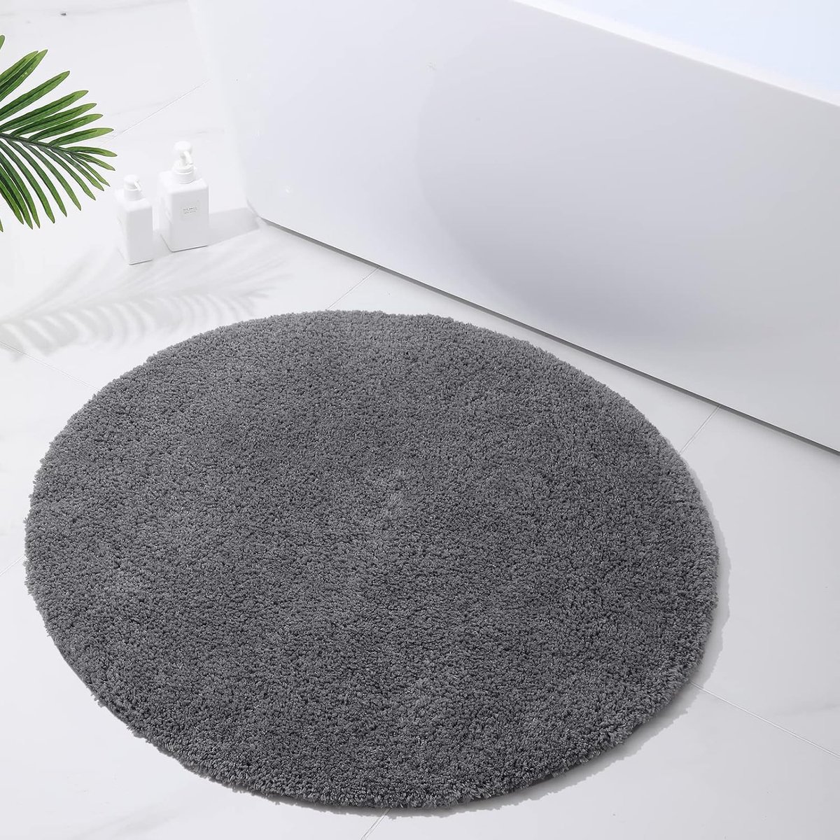 SnelShoppen - Luxe Badmat Rond 90 cm - Zacht Fluffy Microfiber - Antislip en Wasbaar - Badkamer Accessoire - Grijs - Perfect voor Douche en Bad